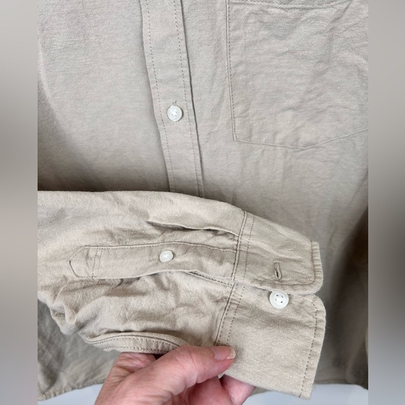 H&M cotton long sleeve button down shirt, Med, tan, khaki, collar, Casual - Picture 4 of 6